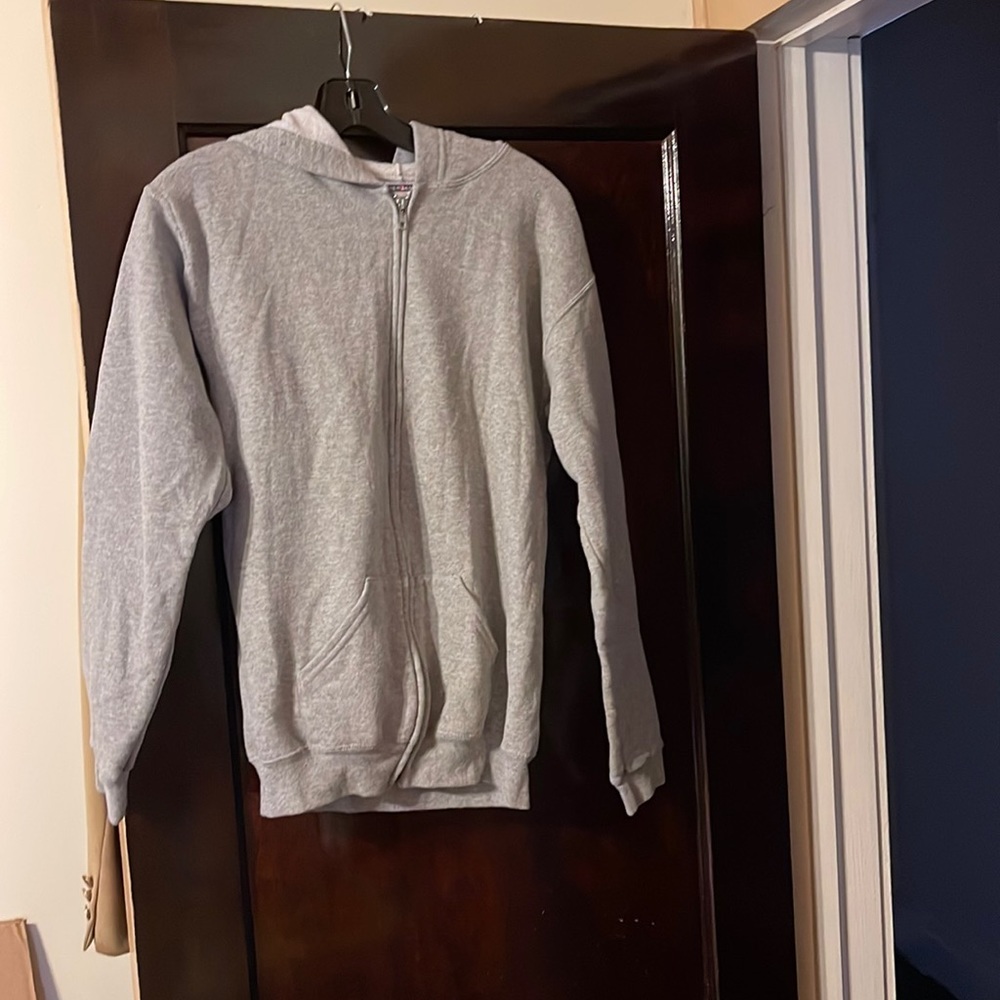 MOVING SALE NO HAGGLING JERZEES XL BOY LIGHT GREY ZIP UP LONG SLEEVE HOODIE.
